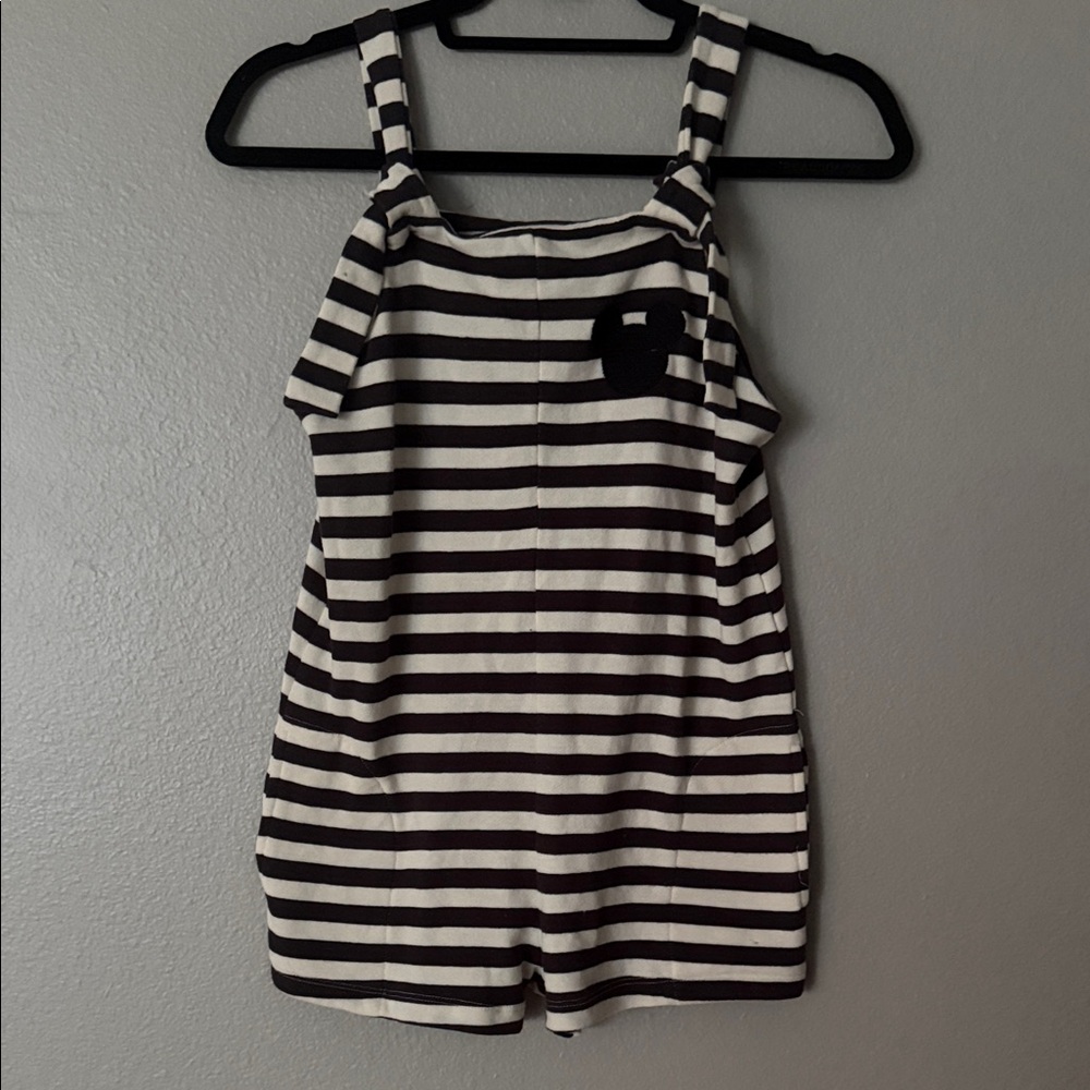 Junk Food Mickey Mouse Striped Black and White Sleeveless Romper